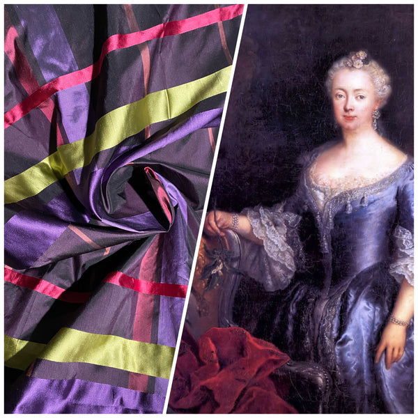 NEW Duchess Philippa Designer 100% Silk Dupioni Plaid Tartan Ribbon Fabric Purple - Fancy Styles Fabric Pierre Frey Lee Jofa Brunschwig & Fils