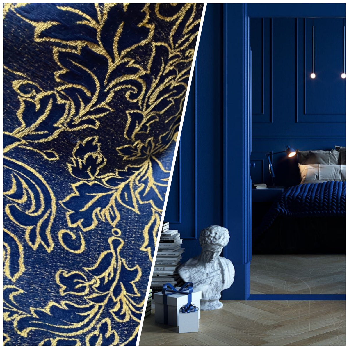 NEW Designer Velvet Chenille Burnout Upholstery Fabric - Blue & Peach- Upholstery - Fancy Styles Fabric Pierre Frey Lee Jofa Brunschwig & Fils