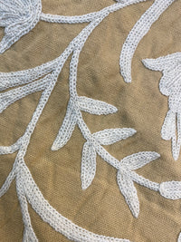 NEW! SALE! Lady Gelina Novelty Crewel Embroidered 100% Cotton Fabric Camel and White - Fancy Styles Fabric Pierre Frey Lee Jofa Brunschwig & Fils