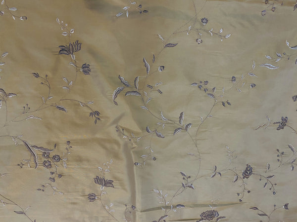 NEW SALE! 3 Yard Remnant- Queen Amaranth 100% Silk Taffeta Embroidered Floral Fabric- Gold