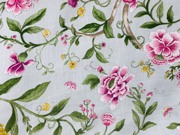 NEW! Miss Jamie Designer Floral & Bird Motif Drapery Upholstery Fabric- French Pink & Stone - Fancy Styles Fabric Pierre Frey Lee Jofa Brunschwig & Fils