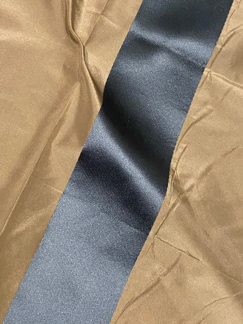 NEW! Princess Nella 100% Silk Taffeta Satin Ribbon 2” Striped Fabric - Blue and Tea Stain