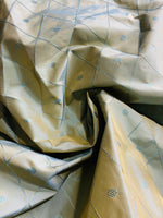 NEW Princess Mia 100% Silk Duck Egg Blue Embroidered Diamond Motif Taffeta Fabric with Peach Iridescent - Fancy Styles Fabric Pierre Frey Lee Jofa Brunschwig & Fils