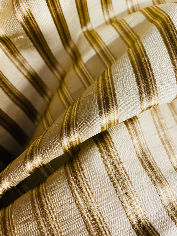 NEW Princess Kinsley Designer Pinstripe Satin Ribbon Striped Silk Dupioni - Beige and Gold - Fancy Styles Fabric Pierre Frey Lee Jofa Brunschwig & Fils