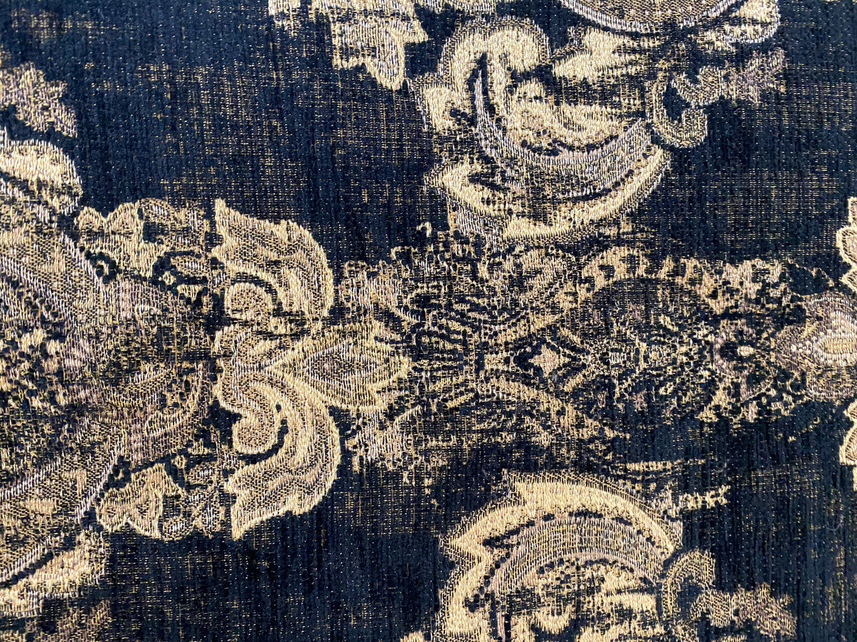 NEW! Duke Dragonus Designer Kilim Rug Inspired Medallion Upholstery Chenille Fabric- Black and Gold - Fancy Styles Fabric Pierre Frey Lee Jofa Brunschwig & Fils