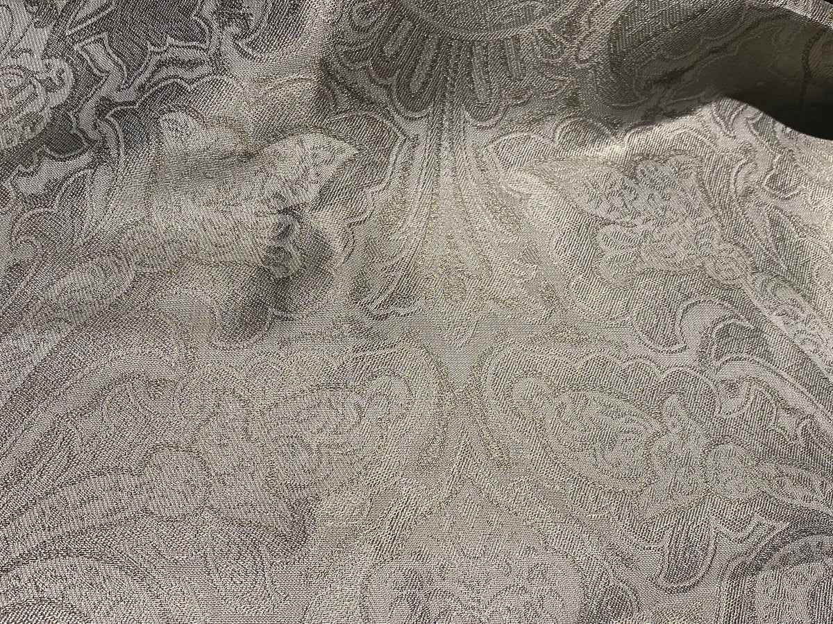 NEW Queen Lita 100% Silk Jacquard Lightweight Paisley Fabric - Grey- SB_8_4 - Fancy Styles Fabric Pierre Frey Lee Jofa Brunschwig & Fils