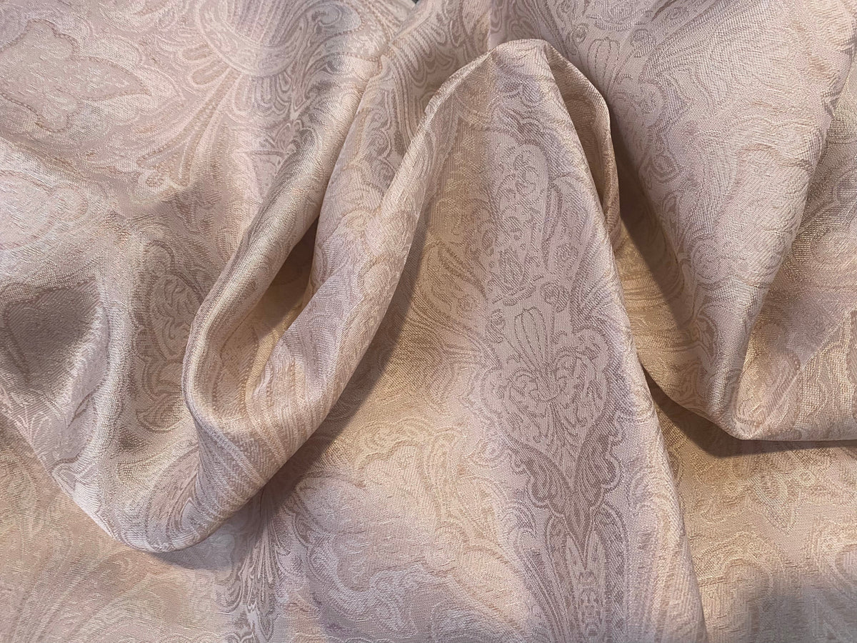 NEW Queen Lita 100% Silk Jacquard Lightweight Paisley Fabric - Cream Pink- SB_8_3 - Fancy Styles Fabric Pierre Frey Lee Jofa Brunschwig & Fils