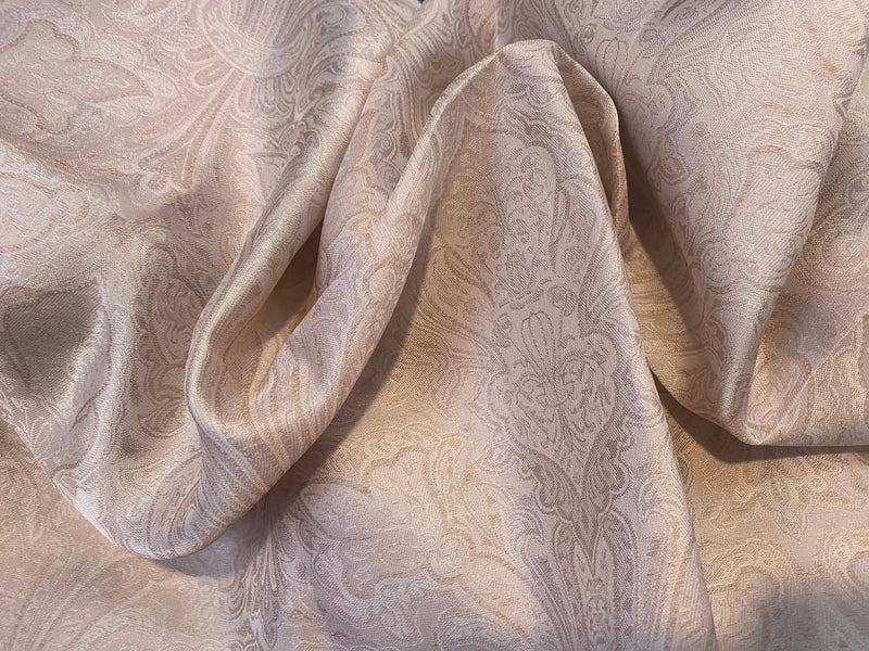 NEW Queen Lita 100% Silk Jacquard Lightweight Paisley Fabric - Cream Pink- SB_8_3