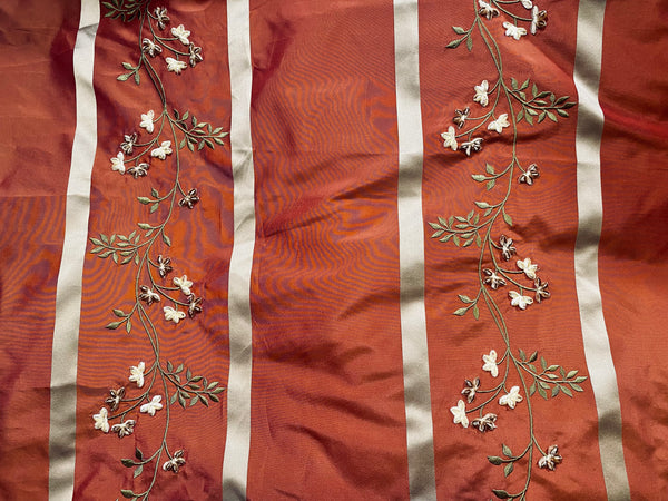 NEW Duchess Litara 100% Silk Taffeta Floral Embroidery Fabric Rust Red - Fancy Styles Fabric Pierre Frey Lee Jofa Brunschwig & Fils