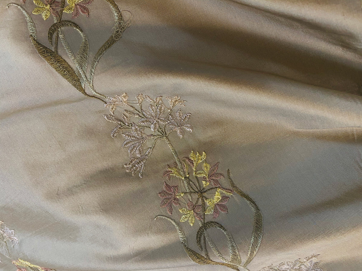 NEW Princess Cyrena 100% Silk Dupioni Embroidered Fabric Light Old Gold- SB_3_16 - Fancy Styles Fabric Pierre Frey Lee Jofa Brunschwig & Fils
