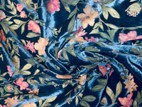 NEW! Miss Melanie Designer Rayon Burnout Velvet Floral Fabric - Dark Peacock Blue - Fancy Styles Fabric Pierre Frey Lee Jofa Brunschwig & Fils