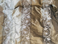 NEW Duchess Jezebel 100% Silk Taffeta Embroidered Scroll Stripe Floral Motif (no satin ribbon stripe) Old Gold - Fancy Styles Fabric Pierre Frey Lee Jofa Brunschwig & Fils