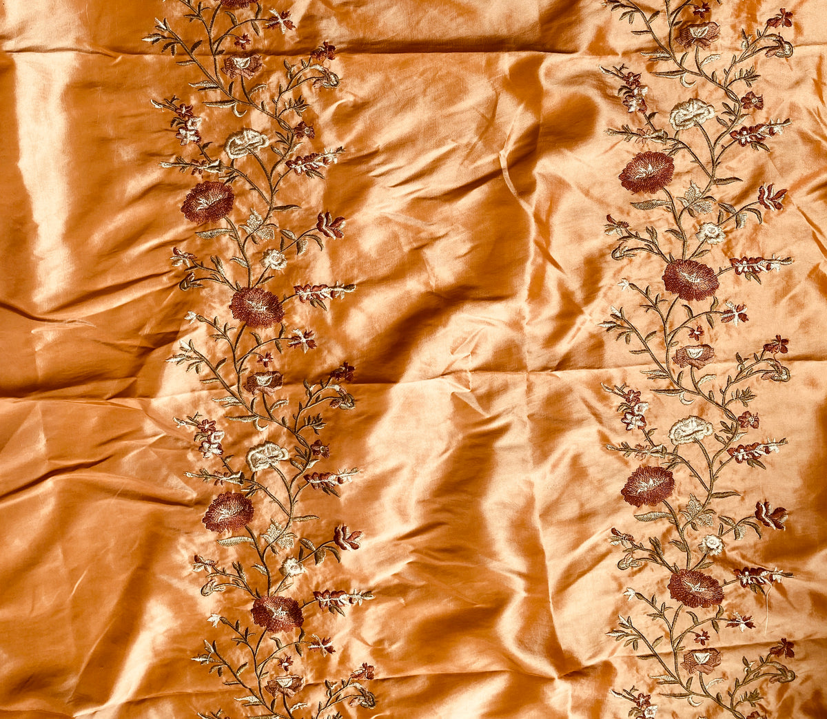 NEW! Duchess Aurora Icy Pumpkin Iridescence Faux Silk Embroidered Fabric - Fancy Styles Fabric Pierre Frey Lee Jofa Brunschwig & Fils