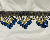 NEW! Queen Cassandra Blue & Gold Beaded Trim - Fancy Styles Fabric Pierre Frey Lee Jofa Brunschwig & Fils