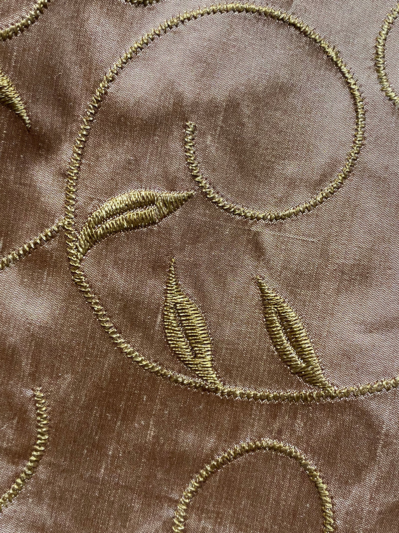 NEW Princess Pamela 100% Silk Dupioni Embroidered Fabric - Pink and Gold