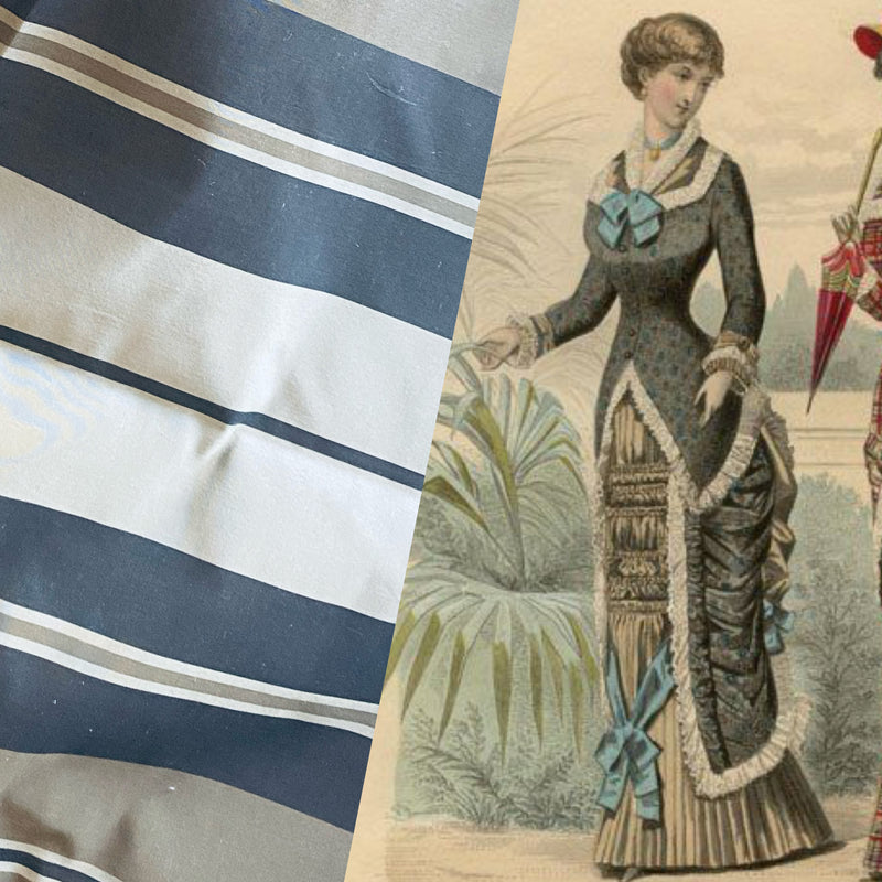 NEW Lady Jennella 100% Silk Taffeta Drapery Fabric - Stripe Grey and Gold SB_1_17