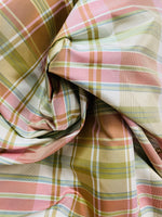 NEW Lady Riddle Designer 100% Silk Taffeta Plaid Tartan Fabric -Pink and Green SB_6_19