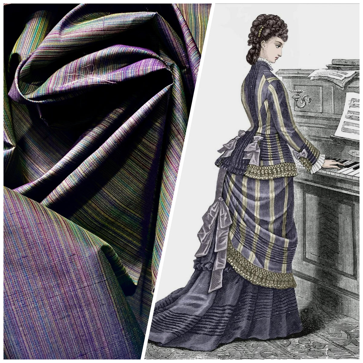 NEW! Lady Bridgette Designer 100% Silk Dupioni Fabric- Purple Stripes - Fancy Styles Fabric Pierre Frey Lee Jofa Brunschwig & Fils