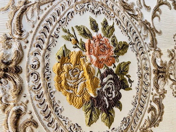 NEW Queen Rose Designer Brocade Satin Fabric- Antique Yellow Pink Roses - Upholstery - Fancy Styles Fabric Pierre Frey Lee Jofa Brunschwig & Fils