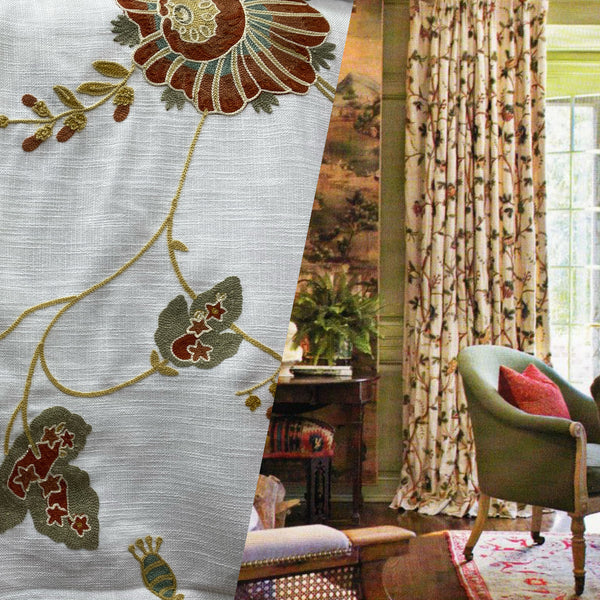 NEW Queen Elena Novelty Decorating Drapery Fabric- Crewel Floral Embroidery - Fancy Styles Fabric Pierre Frey Lee Jofa Brunschwig & Fils