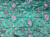 NEW! Custom-Order King Louis XIV Novelty 100% Silk Jacquard Embroidered Floral Upholstery Fabric - Teal - Fancy Styles Fabric Pierre Frey Lee Jofa Brunschwig & Fils