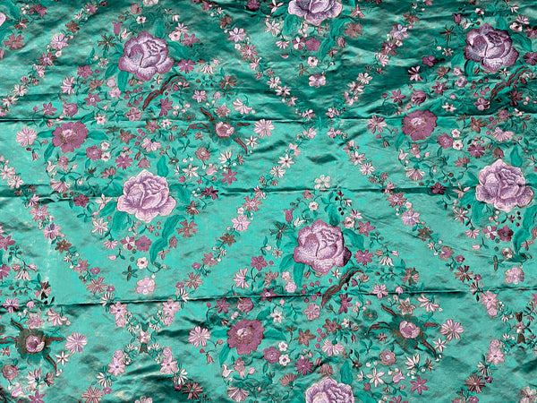 NEW! Custom-Order King Louis XIV Novelty 100% Silk Jacquard Embroidered Floral Upholstery Fabric - Teal - Fancy Styles Fabric Pierre Frey Lee Jofa Brunschwig & Fils