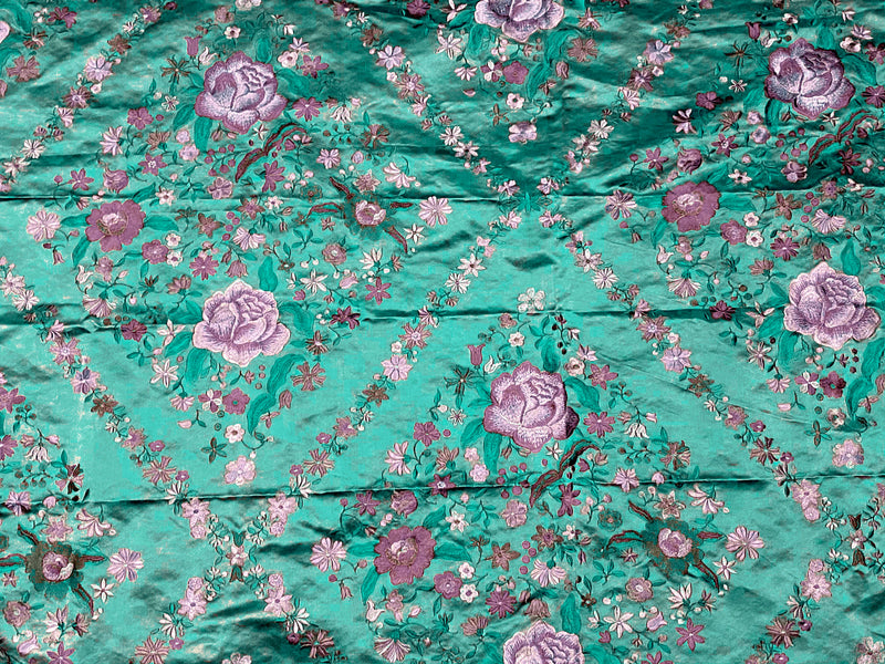 NEW! Custom-Order King Louis XIV Novelty 100% Silk Jacquard Embroidered Floral Upholstery Fabric - Teal