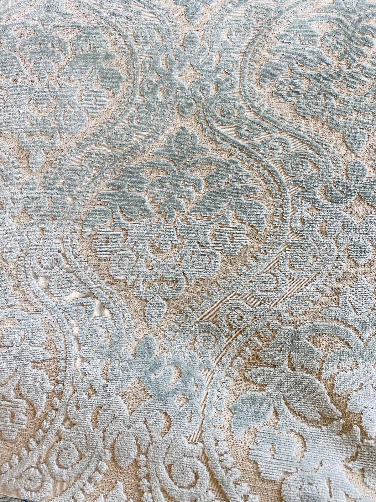NEW! Sir Sanders Novelty Burnout Medallion Chenille Velvet Fabric - Light Aqua Blue- Upholstery - Fancy Styles Fabric Pierre Frey Lee Jofa Brunschwig & Fils