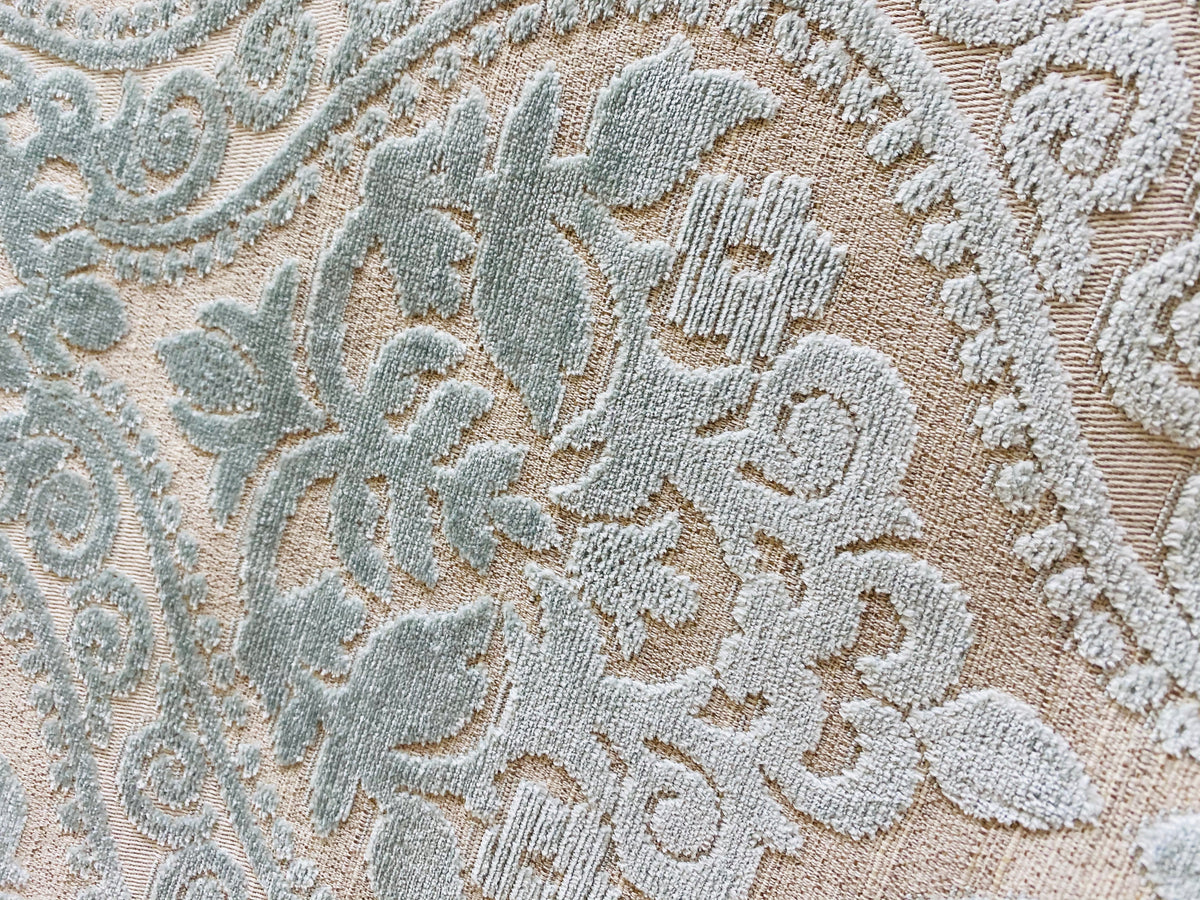 NEW! Sir Sanders Novelty Burnout Medallion Chenille Velvet Fabric - Light Aqua Blue- Upholstery - Fancy Styles Fabric Pierre Frey Lee Jofa Brunschwig & Fils