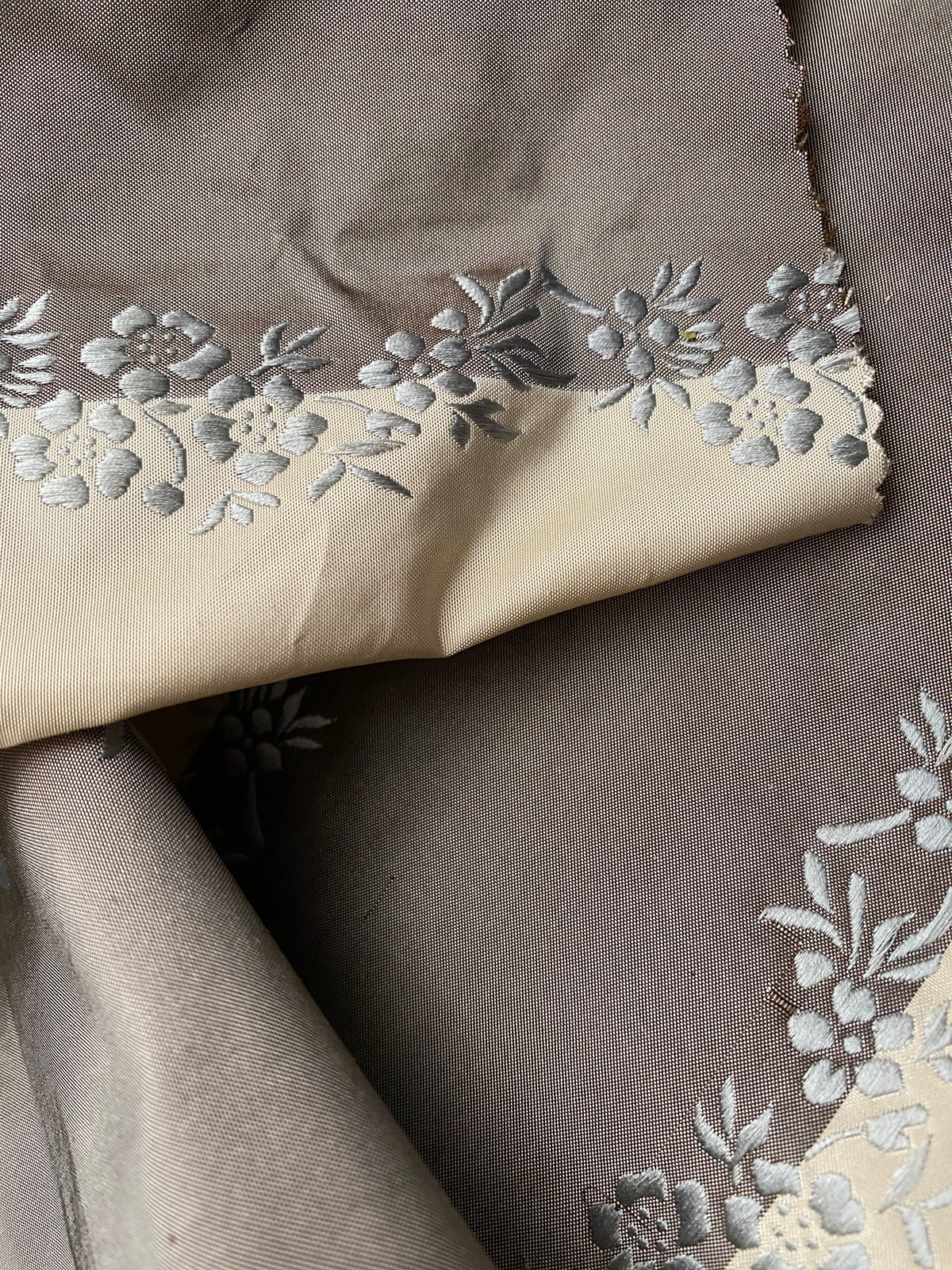 NEW Lady Kristen Designer 100% Silk Taffeta Embroidered Stripe Floral Fabric- Ice Blue & Warm Grey - Fancy Styles Fabric Pierre Frey Lee Jofa Brunschwig & Fils