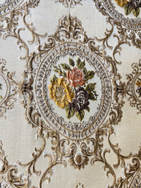 NEW Queen Rose Designer Brocade Satin Fabric- Antique Yellow Pink Roses - Upholstery - Fancy Styles Fabric Pierre Frey Lee Jofa Brunschwig & Fils