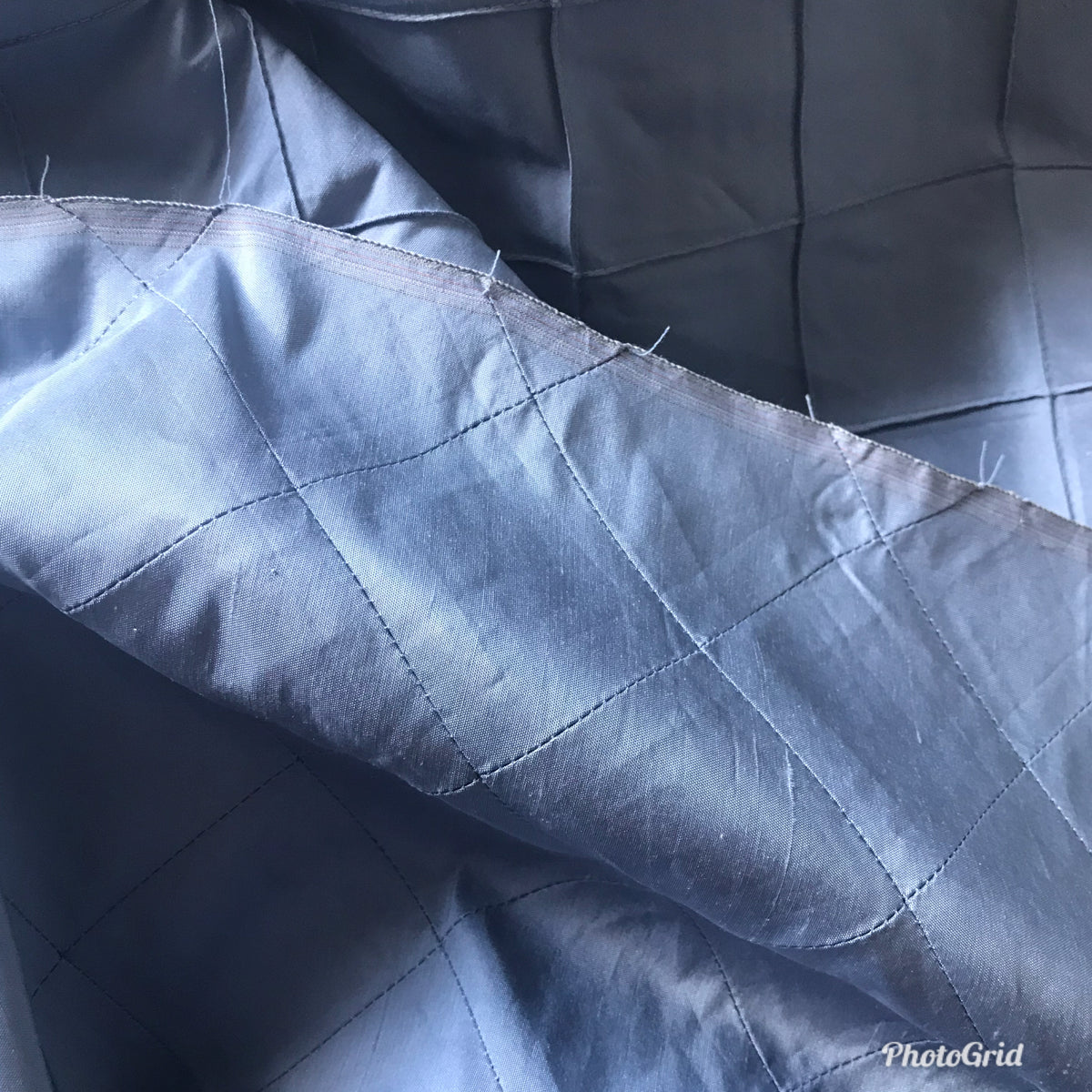 1 Yard Remnant- Designer 100% Silk Dupioni - Pintuck Diamond Motif- Blue - Fancy Styles Fabric Pierre Frey Lee Jofa Brunschwig & Fils