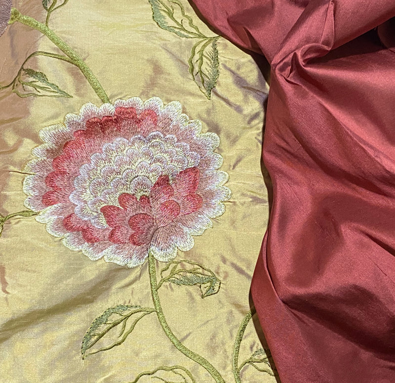 NEW! Lady Achlynn Novelty 100% Silk Dupioni Embroidered Fabric - Made in India- Floral Pink - Fancy Styles Fabric Pierre Frey Lee Jofa Brunschwig & Fils