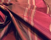 NEW Queen River Novelty 100% Silk Dupioni Embroidered Stripe Fabric - Red Burgundy - Fancy Styles Fabric Pierre Frey Lee Jofa Brunschwig & Fils