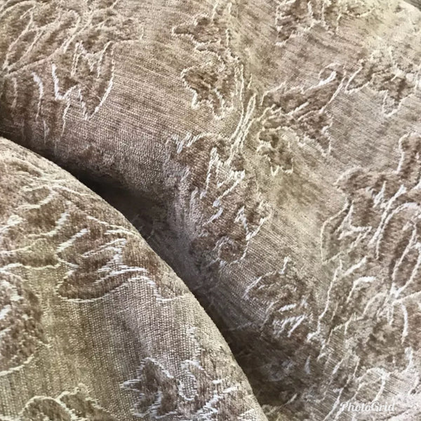 SALE! Designer Velvet Chenille Burnout Fabric - Mustard Beige - Fancy Styles Fabric Boutique