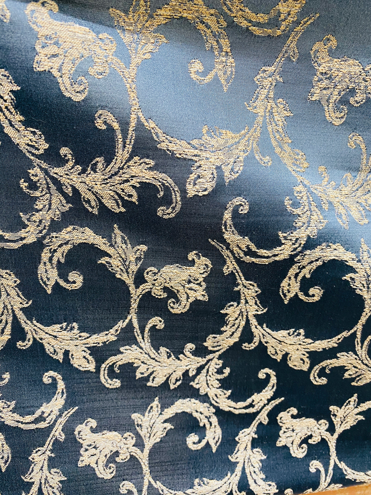 NEW! Princess Panther Brocade Leaf Swirly Motif Satin Fabric- Blue - Fancy Styles Fabric Pierre Frey Lee Jofa Brunschwig & Fils