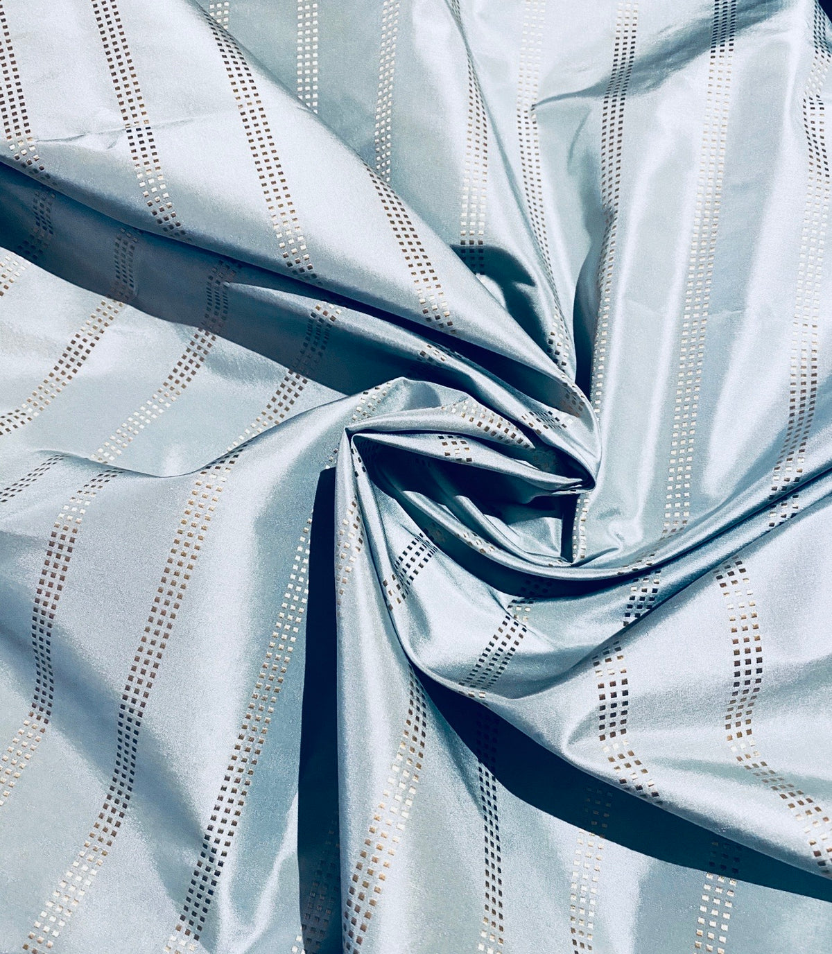 NEW! Lady Amalie 100% Silk Taffeta Fabric -Duck Egg with Gold Dot Stripes - Fancy Styles Fabric Pierre Frey Lee Jofa Brunschwig & Fils