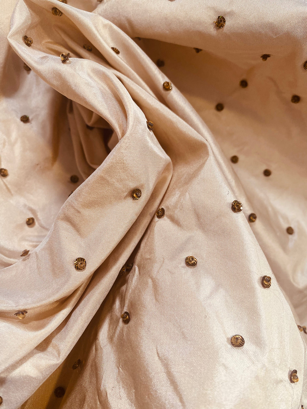 NEW Novelty Couture 100% Silk Taffeta Copper Crystal Beaded Fabric Cream - Fancy Styles Fabric Pierre Frey Lee Jofa Brunschwig & Fils