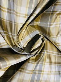 NEW Lady Riddle Designer 100% Silk Taffeta Plaid Tartan Fabric -Gold and Grey SB_6_20 - Fancy Styles Fabric Pierre Frey Lee Jofa Brunschwig & Fils