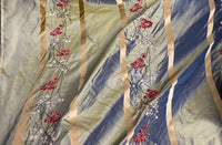NEW Designer Lady Lana 100% Silk Taffeta Embroidery Fabric - Aqua Silver Marine - Fancy Styles Fabric Pierre Frey Lee Jofa Brunschwig & Fils