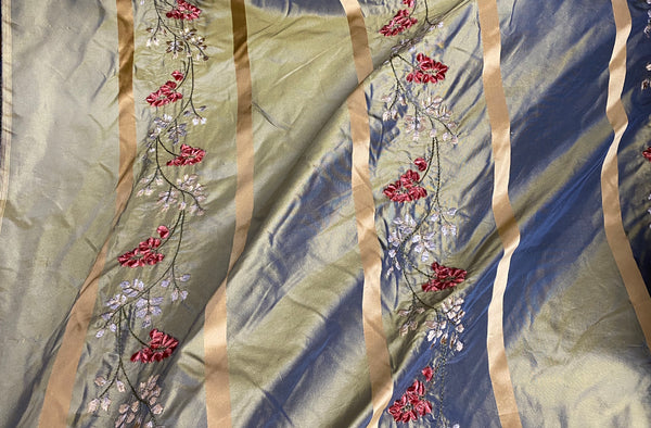 NEW Designer Lady Lana 100% Silk Taffeta Embroidery Fabric - Aqua Silver Marine - Fancy Styles Fabric Pierre Frey Lee Jofa Brunschwig & Fils