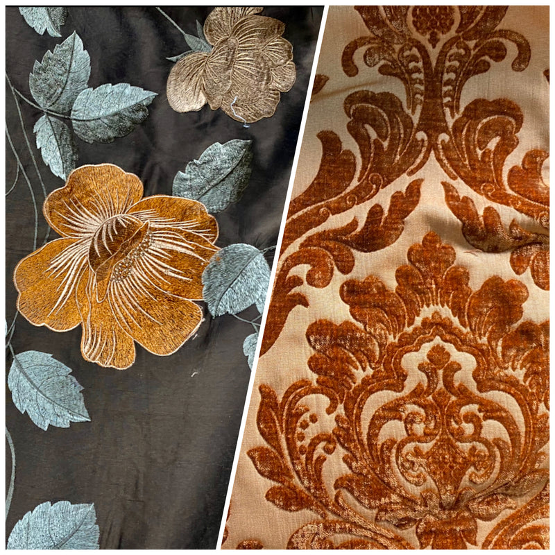 NEW! Queen Isabella Designer Satin Burnout Chenille Velvet Fabric- Upholstery Damask - Burnt Orange - Fancy Styles Fabric Pierre Frey Lee Jofa Brunschwig & Fils