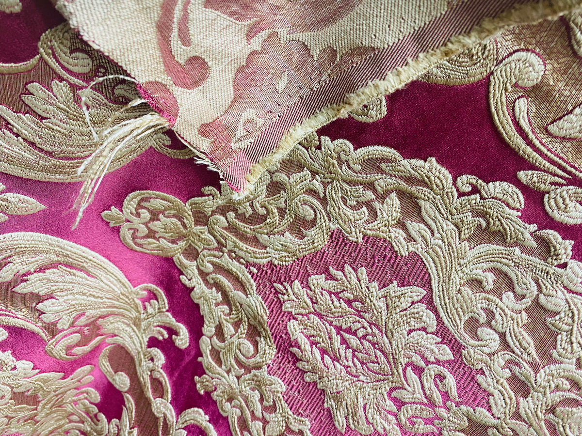 NEW Queen Marianna Novelty Ritz Neoclassical Brocade Satin Fabric - Magenta - Fancy Styles Fabric Pierre Frey Lee Jofa Brunschwig & Fils