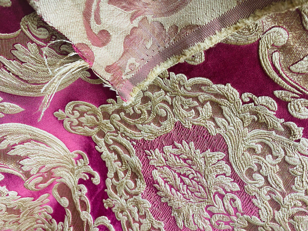 NEW Queen Marianna Novelty Ritz Neoclassical Brocade Satin Fabric - Magenta - Fancy Styles Fabric Pierre Frey Lee Jofa Brunschwig & Fils