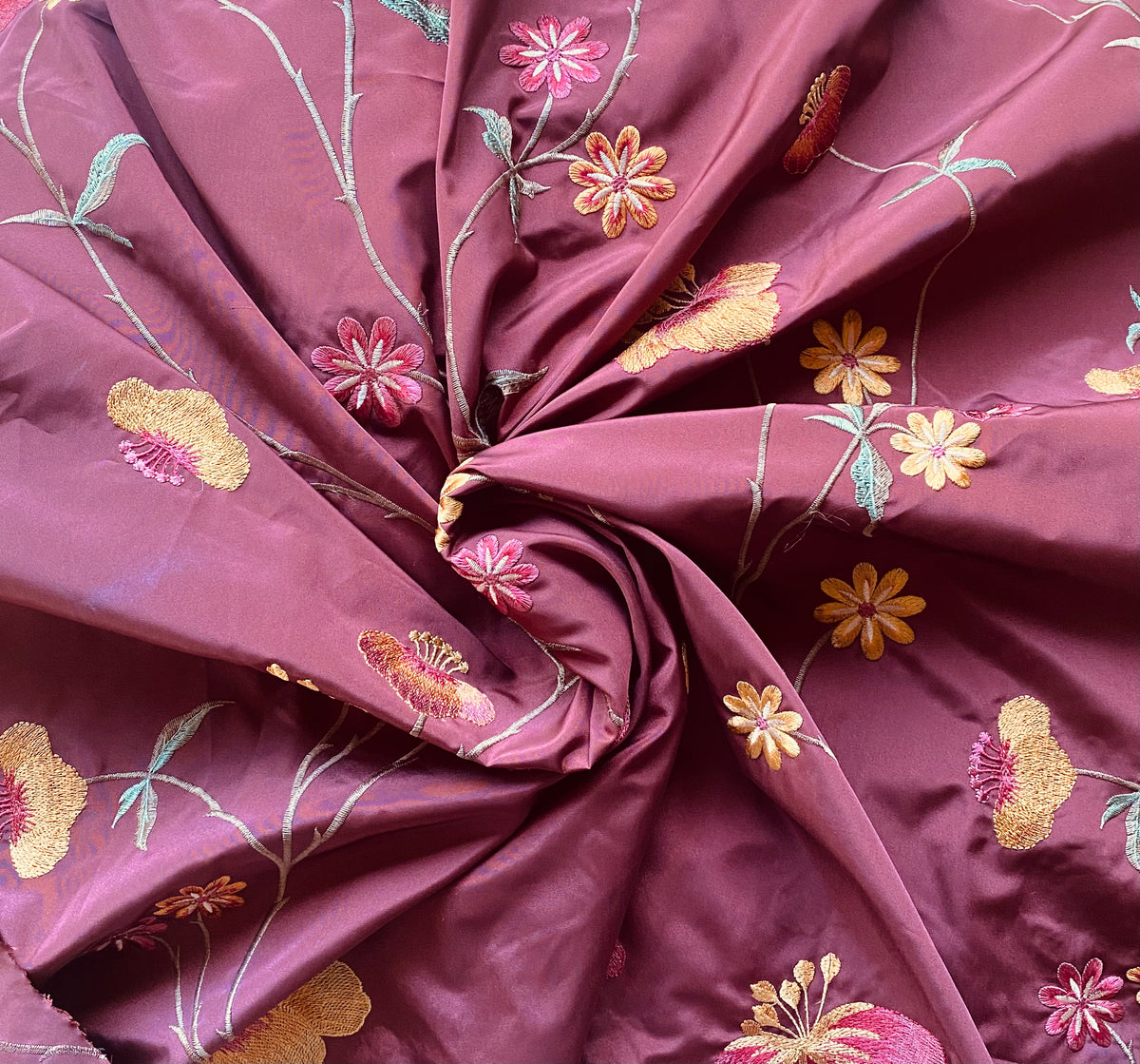 NEW! Designer Faux Silk Taffeta Embroidered Floral Fabric- Terra Cotta Burnt Red - Fancy Styles Fabric Pierre Frey Lee Jofa Brunschwig & Fils