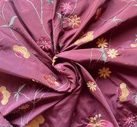 NEW! Designer Faux Silk Taffeta Embroidered Floral Fabric- Terra Cotta Burnt Red - Fancy Styles Fabric Pierre Frey Lee Jofa Brunschwig & Fils