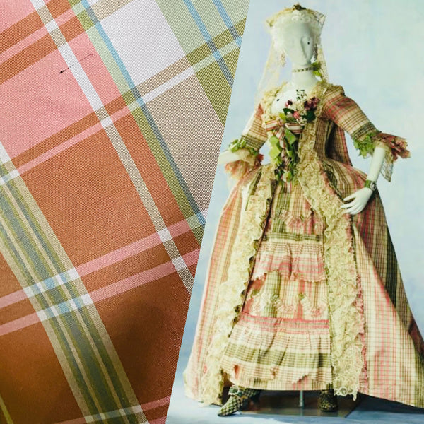 NEW Lady Riddle Designer 100% Silk Taffeta Plaid Tartan Fabric -Pink and Green SB_6_19 - Fancy Styles Fabric Pierre Frey Lee Jofa Brunschwig & Fils