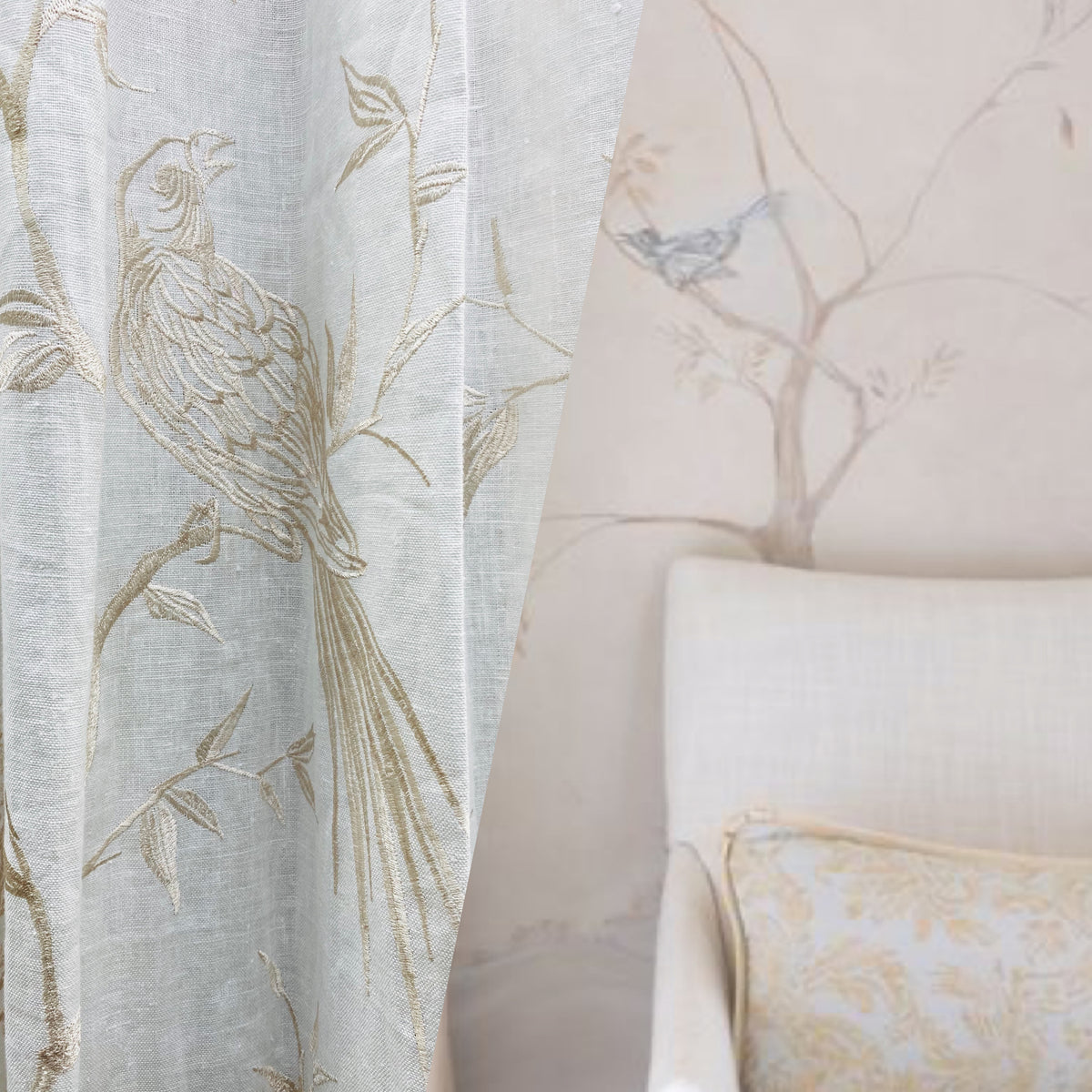 NEW! Miss Carolina Novelty Crewel Birds Floral Embroidery Linen Inspired Fabric - Fancy Styles Fabric Pierre Frey Lee Jofa Brunschwig & Fils