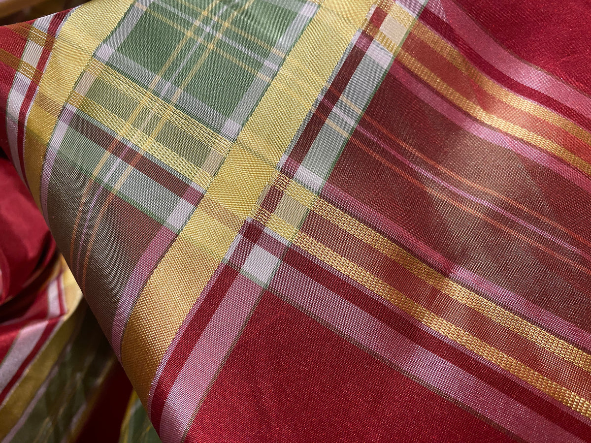 NEW! Duchess Darby 100% Silk Taffeta Plaid Tartan Ribbon Fabric Red SB_1_21 - Fancy Styles Fabric Pierre Frey Lee Jofa Brunschwig & Fils