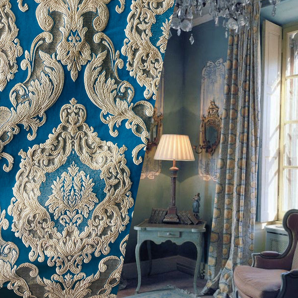 NEW Queen Marianna Novelty Ritz Neoclassical Brocade Satin Fabric - Teal Blue - Fancy Styles Fabric Pierre Frey Lee Jofa Brunschwig & Fils